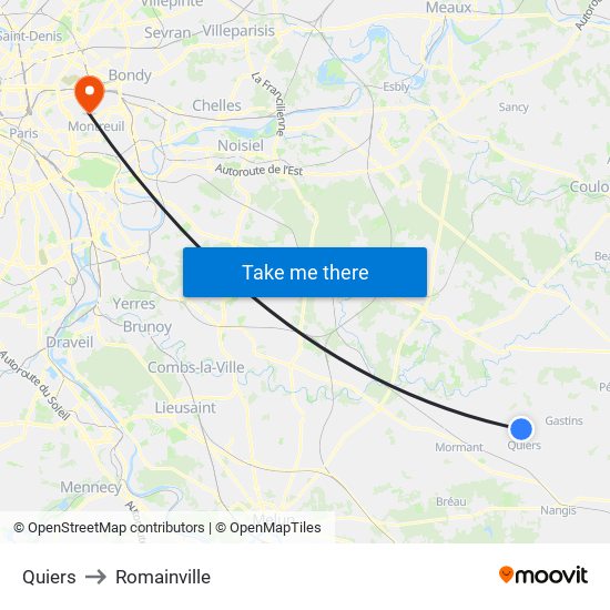 Quiers to Romainville map