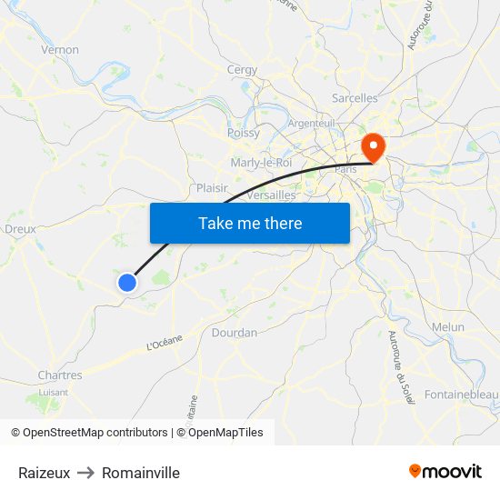 Raizeux to Romainville map