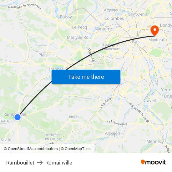 Rambouillet to Romainville map