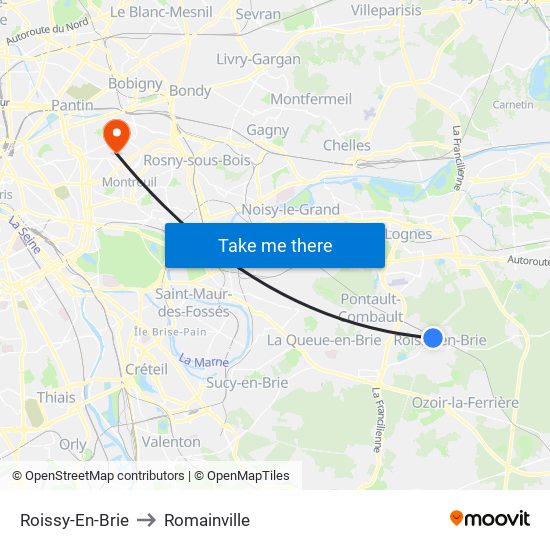 Roissy-En-Brie to Romainville map