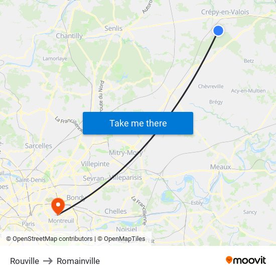 Rouville to Romainville map