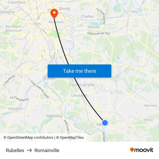 Rubelles to Romainville map