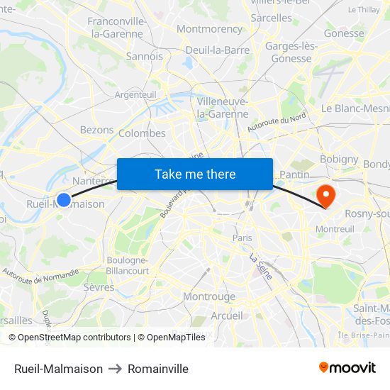 Rueil-Malmaison to Romainville map