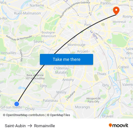 Saint-Aubin to Romainville map