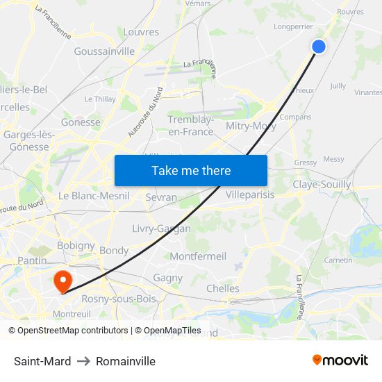 Saint-Mard to Romainville map