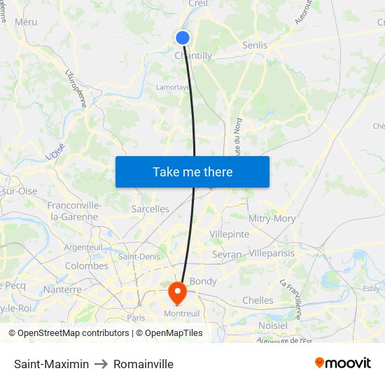 Saint-Maximin to Romainville map