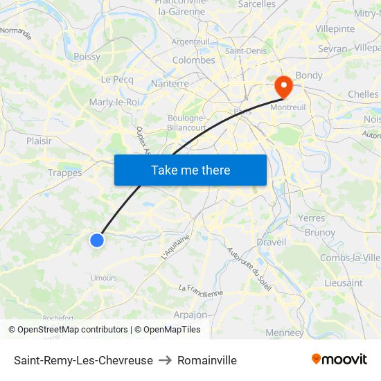 Saint-Remy-Les-Chevreuse to Romainville map