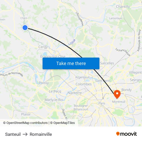 Santeuil to Romainville map