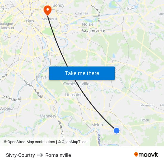 Sivry-Courtry to Romainville map