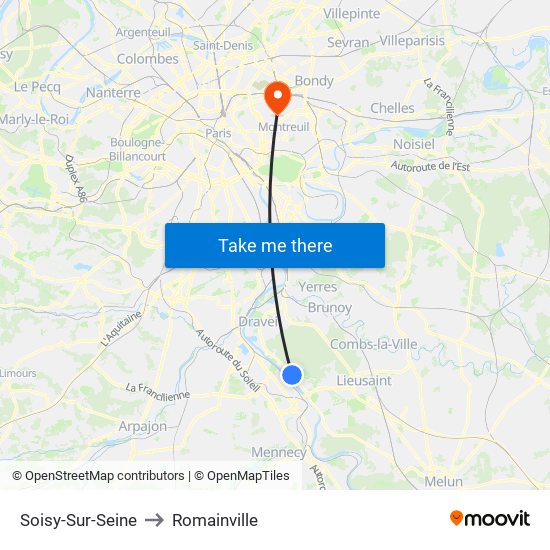 Soisy-Sur-Seine to Romainville map