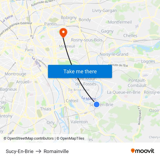 Sucy-En-Brie to Romainville map