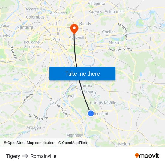 Tigery to Romainville map