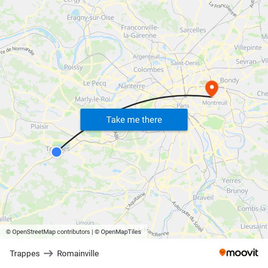 Trappes to Romainville map