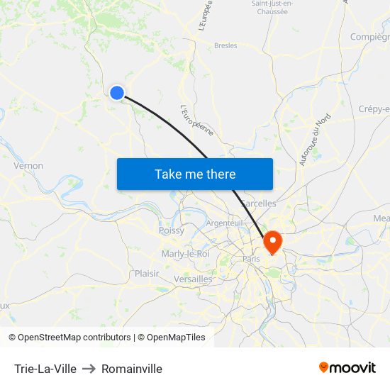 Trie-La-Ville to Romainville map