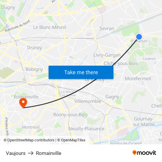 Vaujours to Romainville map