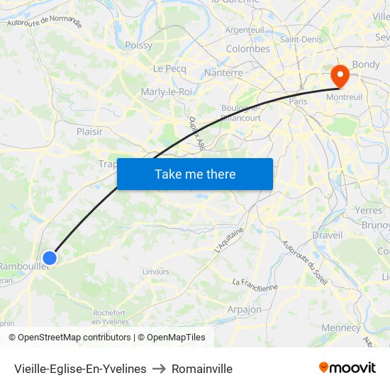 Vieille-Eglise-En-Yvelines to Romainville map