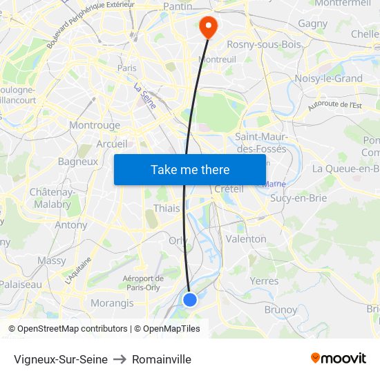 Vigneux-Sur-Seine to Romainville map