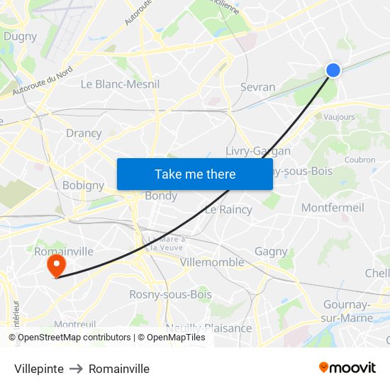 Villepinte to Romainville map