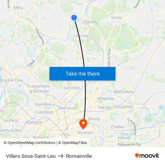 Villers-Sous-Saint-Leu to Romainville map