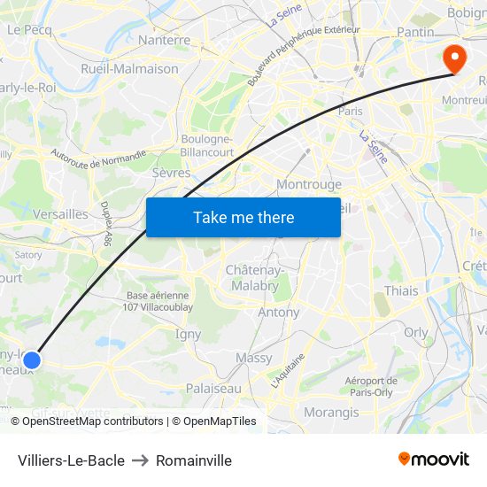 Villiers-Le-Bacle to Romainville map