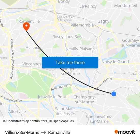 Villiers-Sur-Marne to Romainville map