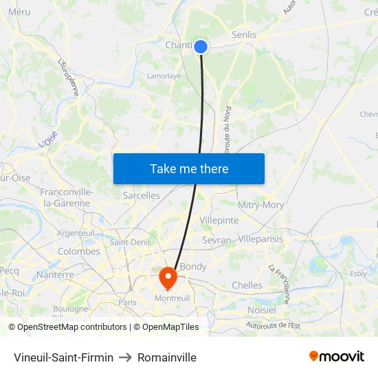 Vineuil-Saint-Firmin to Romainville map