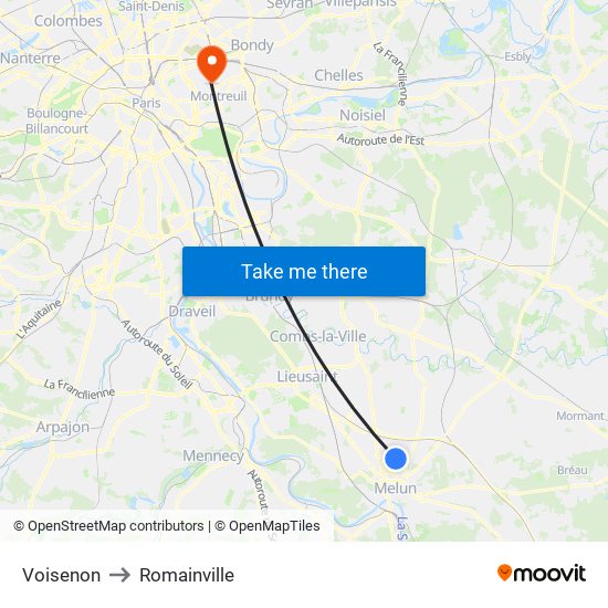 Voisenon to Romainville map