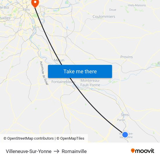 Villeneuve-Sur-Yonne to Romainville map