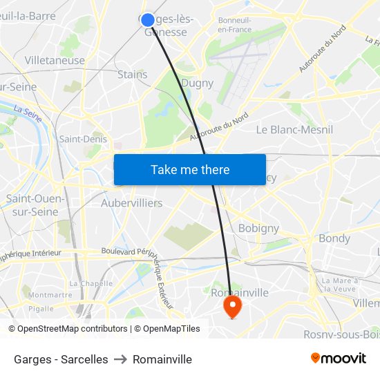 Garges - Sarcelles to Romainville map