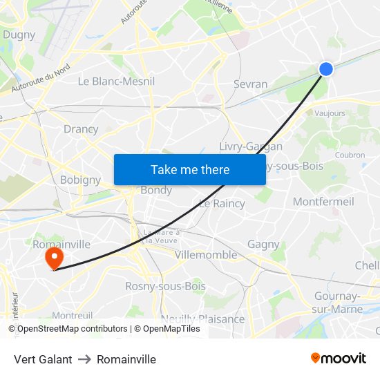 Vert Galant to Romainville map
