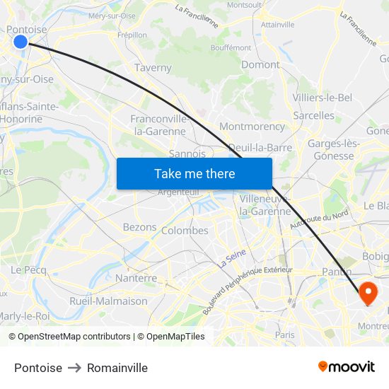 Pontoise to Romainville map