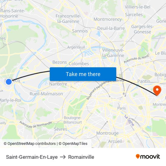 Saint-Germain-En-Laye to Romainville map