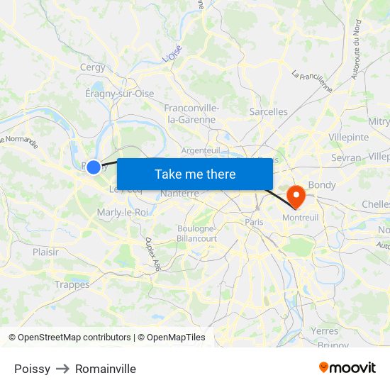 Poissy to Romainville map