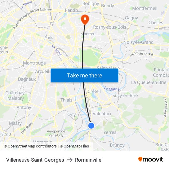 Villeneuve-Saint-Georges to Romainville map