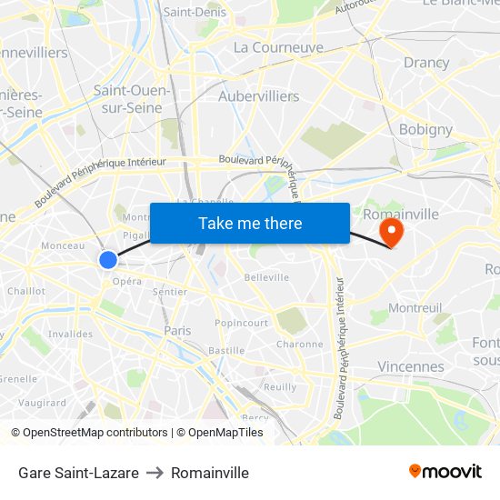 Gare Saint-Lazare to Romainville map