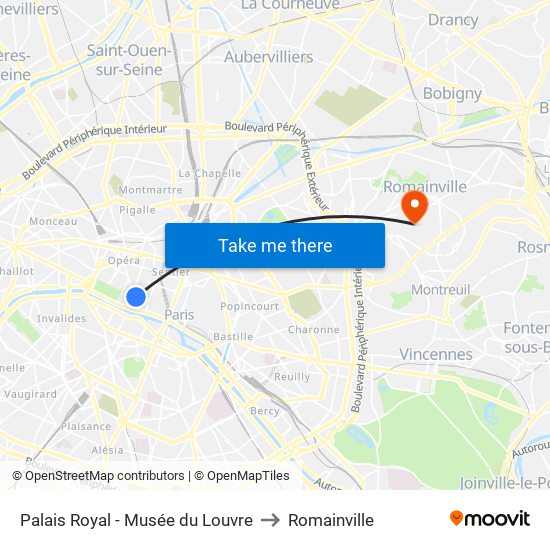 Palais Royal - Musée du Louvre to Romainville map