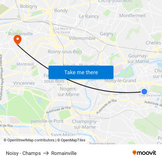Noisy - Champs to Romainville map