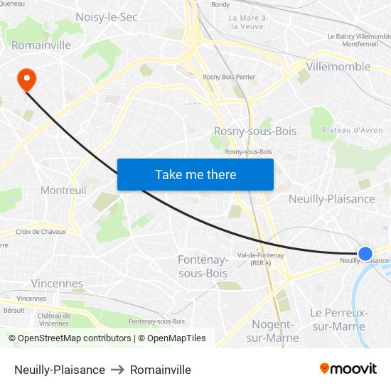 Neuilly-Plaisance to Romainville map