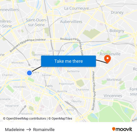 Madeleine to Romainville map