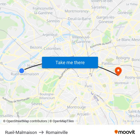 Rueil-Malmaison to Romainville map