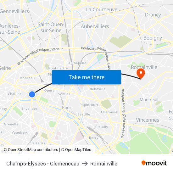 Champs-Élysées - Clemenceau to Romainville map