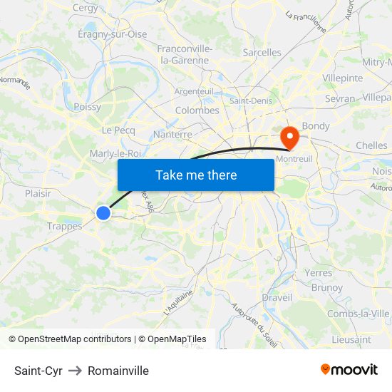 Saint-Cyr to Romainville map