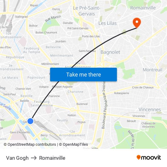 Van Gogh to Romainville map