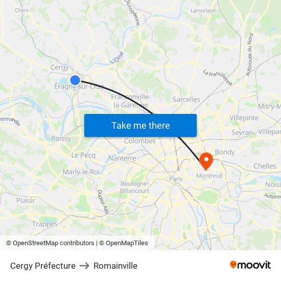 Cergy Préfecture to Romainville map