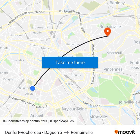 Denfert-Rochereau - Daguerre to Romainville map