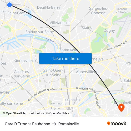 Gare D'Ermont-Eaubonne to Romainville map