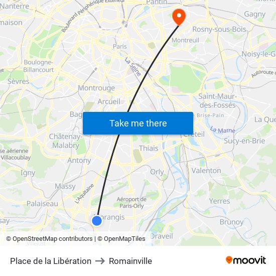 Place de la Libération to Romainville map