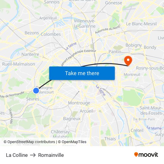 La Colline to Romainville map