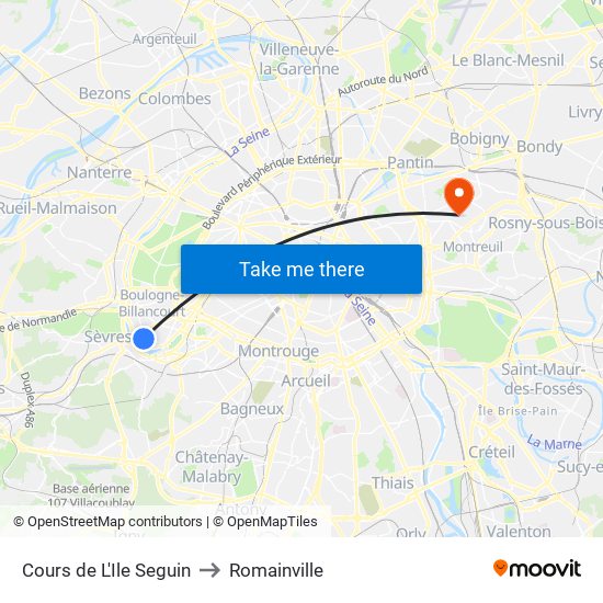 Cours de L'Ile Seguin to Romainville map