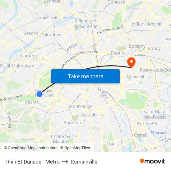 Rhin Et Danube - Métro to Romainville map